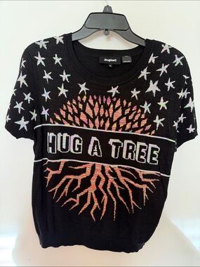 Desigual Black Graphic 'Hug A Tree' Short-Sleeve Sweater Tee